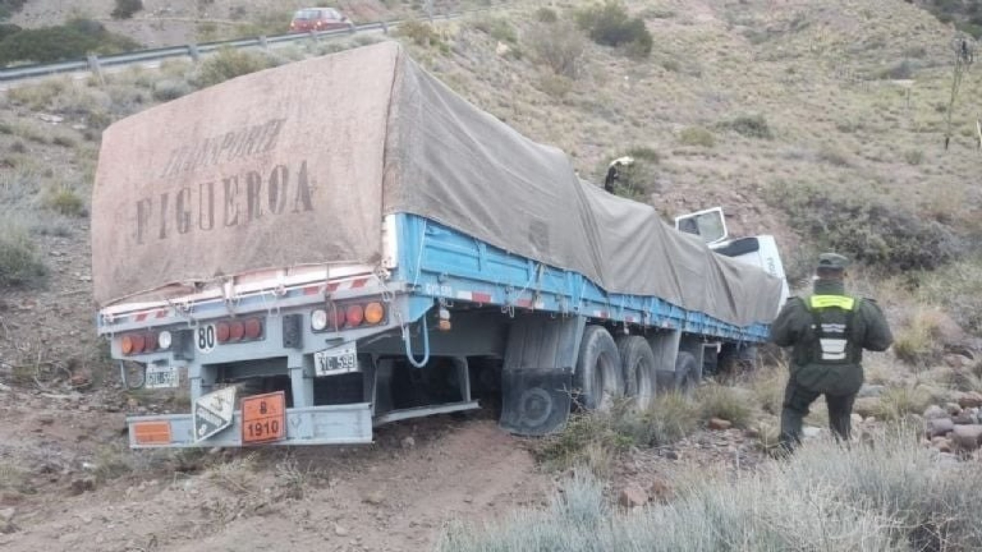 Un camión se quedó sin frenos y desbarrancó en Potrerillos: el conductor logró salvarse